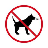 icono de silueta negra de ladrido de perro de prohibición de peligro. prohibir el pictograma canino enojado. símbolo de círculo de parada roja de corteza de mascota. No se permiten señales de ladridos de ruido de cachorros. prohibir perrito agresivo. ilustración vectorial aislada. vector