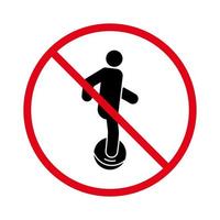 Electric Unicycle Ban Black Silhouette Icon. Forbidden Man on Monocycle Pictogram. Electro Power Battery Monowheel Red Stop Symbol. No Allowed Monowheel Prohibited Sign. Isolated Vector Illustration.