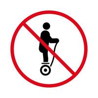 Not Allowed Hoverboard Sign. Electrical Hover Board Restriction Black Silhouette Icon. No Gyro Scooter Red Stop Symbol. Warning Danger Gyroscooter Zone Pictogram. Isolated Vector Illustration.