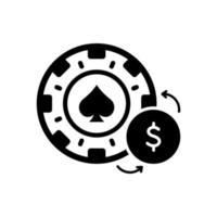 Money Dollar Change for Chip Black Silhouette Icon. Exchange Cash Poker Glyph Pictogram. Revenue Cash Gambling Flat Symbol. Casino Bet Chip Money Dollar Exchange. Isolated Vector Illustration.