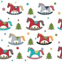 A pattern with a Christmas wooden horse. Color vector illustration