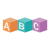 Wooden alphabet cubes with letters A, B, C, color vector isolated illustration