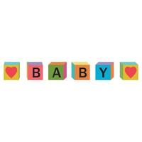 The word baby made of wooden cubes, color vector illustration, letters