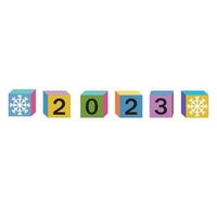 figura 2023 de cubos de colores, vacaciones de navidad, ilustración aislada de vector de color