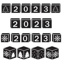 Calendar for Christmas, new year made of cubes with the number 2023, black silhouette vector illustration