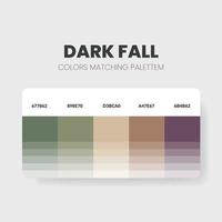 Dark fall mood color palettes or color schemes are trends combinations and palette guides this year, table color shades in RGB or HEX. A color swatch for a dark fall fashion, home, or interior design vector