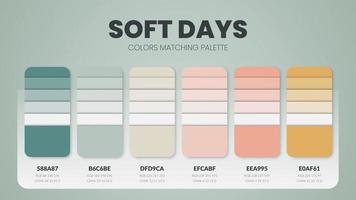 Soft color matching palettes or color schemes are trends combinations and palette guides this year table color shades in RGB or HEX. A color swatch for a fresh fashion, home, or interior set design vector