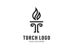 Burning Torch Fire Flame with Pillar column logo design template vector