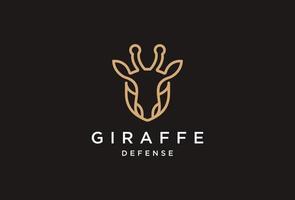 Giraffe logo design with Giraffe head and shield line art design gold color vector