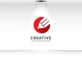 elemento de diseño de logotipo creativo. lápiz blanco aislado en círculo rojo en fondo blanco vector