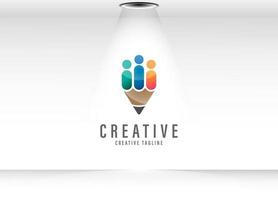 logotipo de personas creativas con lápiz como vector de concepto de diversidad humana, idea de vector de logotipo de diversidad humana