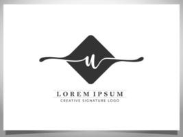 handwriting monogram Letter U Logo design isolated square Vector Illustration