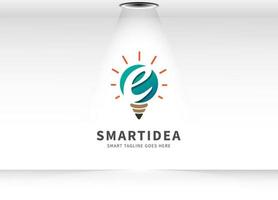 education logo design template. Letter E Isolated bright Light Bulb with with Pencil .vector logo design element for education. School. Course vector