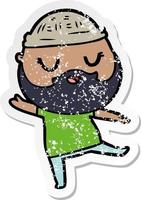 distressed sticker of a cute cartoon man with beard vector