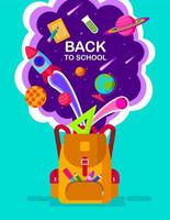 regreso a la escuela, banner de plantilla, bolsa, ilustración de vector de concepto de niños