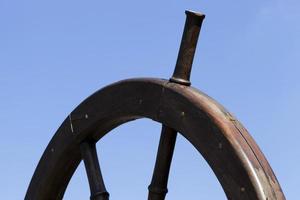 Ship steering wheel, close up photo