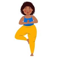 Girl doing yoga. A plump girl on a white background. vector