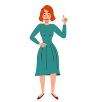 A female character in a dress. Skinny European girl in full height. vector