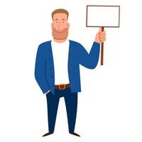 A strong man with a sign for the text in his hand. vector