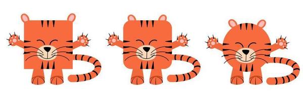 A set of animals of square and round shape. Vector illustration of a tiger