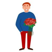 un hombre pelirrojo con flores en la mano. ilustración vectorial vector