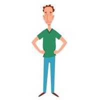 a thin, red-haired man with his hands on his waist. Vector illustration in a flat cartoon style.