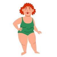 un personaje femenino en traje de baño. Chica europea gordita en pleno crecimiento. vector