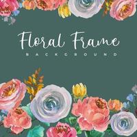 watercolor flower frame square background vector