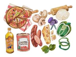 pizza element watercolor clipart vector