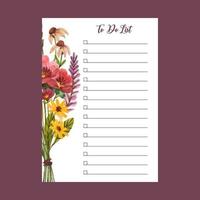 to do list template with watercolor flower illustration vector