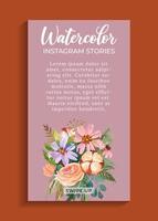 social media template with watercolor flower illustration vector