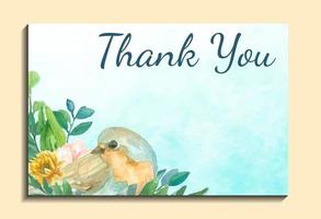 thank you card with watercolor flower template vector