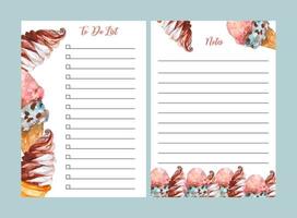 to do list template with ice cream watercolor illustration vector