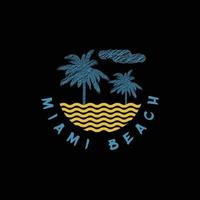 diseño de camiseta de tipografía de ilustración de miami beach vector