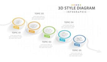 Infographic template for business. 5 Steps Modern 3D Timeline diagram calendar with arrows, presentation vector infographic.