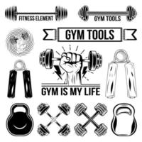 Gym and fitness t-shirt design bundle, gym tools, Fitness equipment vector