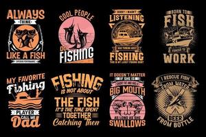 paquete de diseño de camisetas de pesca, amante de los peces, ilustración vectorial, camisetas de moda vector