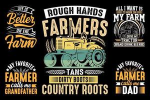 paquete de diseño de camiseta de granjero, vector de tractor, elemento de camisetas de granjero