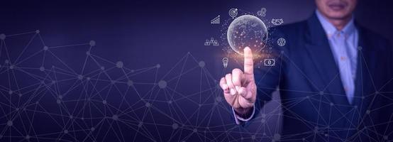 Businessman using mobile smart phone. Business global internet connection application technology and digital marketing, Financial and banking, Digital link tech, big data. photo