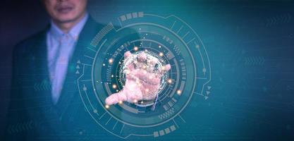 Man hand touching The metaverse universe,Digital transformation conceptual for next generation technology era. photo