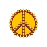 Peace symbol of flowers isolated on a white background. Retro colorful vector illustration