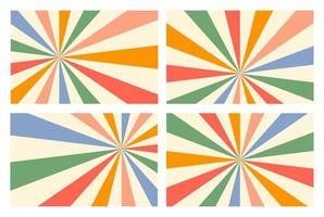 Sunbeam glow horizontal backgrounds in blue, red, yellow, green and beige colors. Trendy retro vector illustration. Circus poster or placard. Pastel colors
