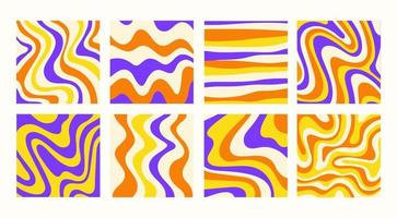 Abstract set square backgrounds with colorful waves. Trendy vector illustration in style retro 60s, 70s. Blue, yellow and orange colors