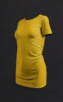 Yellow Color Slim Fit Short Sleeve long body T-shirt Mockup photo