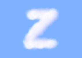Z alphabet font shape in cloud vector on blue sky background