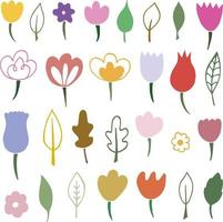 Collection of doodle flowers and leaves. To create digital paper, stickers, colorings vector