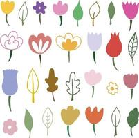 Collection of doodle flowers and leaves. To create digital paper, stickers, colorings vector