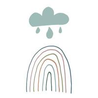 Vector elements in doodle, boho, hand draw style. Flat illustration for design and decoration. Rainbow, cloud, drops