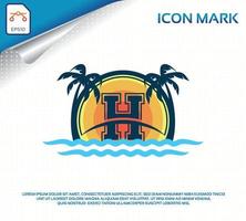 logotipo de playa con vector premium de letra h