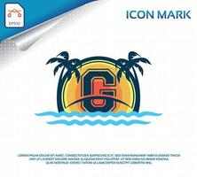logotipo de playa con vector premium de letra g